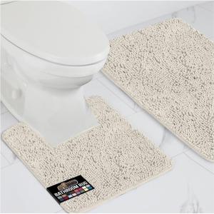 GORILLA GRIP Bathroom Rug Sets, Soft Chenille 2 Piece Area Rugs Set, Toilet Base Mat and 30×20 Carpet, Absorbent Microfiber Washable Mats Dry Quickly, Home Décor and Bath Room Accessories, Grey(Ivory)