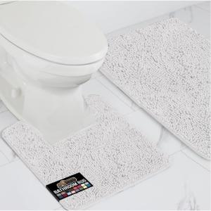 GORILLA GRIP Bathroom Rug Sets, Soft Chenille 2 Piece Area Rugs Set, Toilet Base Mat and 30×20 Carpet, Absorbent Microfiber Washable Mats Dry Quickly, Home Décor and Bath Room Accessories, Grey(White)