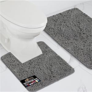 GORILLA GRIP Bathroom Rug Sets, Soft Chenille 2 Piece Area Rugs Set, Toilet Base Mat and 30×20 Carpet, Absorbent Microfiber Washable Mats Dry Quickly, Home Décor and Bath Room Accessories, Grey(Grey)
