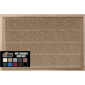 GORILLA GRIP Dirt Grabber Mesh Doormat, Low-Profile, Stain and Fade Resistant Heavy Duty Quick Dry Striped Doormats, Mats for Indoor or Outdoor Entry, Shoe Scraper, Garage Entrance Mat 47×35 Dark Gray(Taupe)