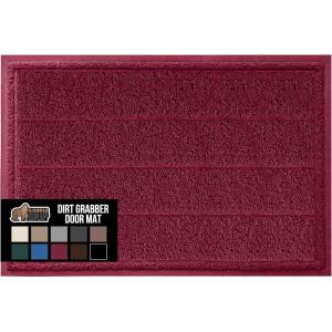 GORILLA GRIP Dirt Grabber Mesh Doormat, Low-Profile, Stain and Fade Resistant Heavy Duty Quick Dry Striped Doormats, Mats for Indoor or Outdoor Entry, Shoe Scraper, Garage Entrance Mat 47×35 Dark Gray(Burgundy Wine)