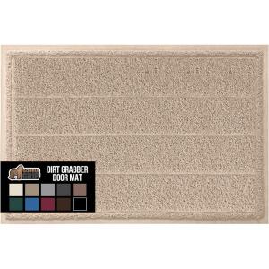 GORILLA GRIP Dirt Grabber Mesh Doormat, Low-Profile, Stain and Fade Resistant Heavy Duty Quick Dry Striped Doormats, Mats for Indoor or Outdoor Entry, Shoe Scraper, Garage Entrance Mat 47×35 Dark Gray(Beige)