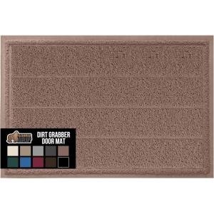 GORILLA GRIP Dirt Grabber Mesh Doormat, Low-Profile, Stain and Fade Resistant Heavy Duty Quick Dry Striped Doormats, Mats for Indoor or Outdoor Entry, Shoe Scraper, Garage Entrance Mat 47×35 Dark Gray(Latte)