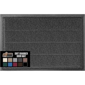 GORILLA GRIP Dirt Grabber Mesh Doormat, Low-Profile, Stain and Fade Resistant Heavy Duty Quick Dry Striped Doormats, Mats for Indoor or Outdoor Entry, Shoe Scraper, Garage Entrance Mat 47×35 Dark Gray(Dark Gray)