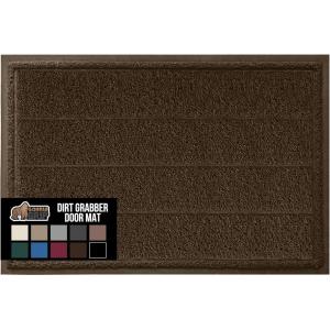 GORILLA GRIP Dirt Grabber Mesh Doormat, Low-Profile, Stain and Fade Resistant Heavy Duty Quick Dry Striped Doormats, Mats for Indoor or Outdoor Entry, Shoe Scraper, Garage Entrance Mat 47×35 Dark Gray(Brown)