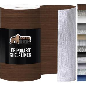 GORILLA GRIP DripGuard Shelf Liner, Non Adhesive Drawer and Kitchen Cabinet Protector, Slip Resistant BPA Free Smooth Surface Plastic Liners for Cabinets, Bathrooms, Closets, 12×120 Inch, Gray(Wood)