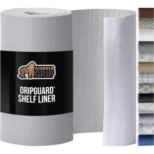 GORILLA GRIP DripGuard Shelf Liner, Non Adhesive Drawer and Kitchen Cabinet Protector, Slip Resistant BPA Free Smooth Surface Plastic Liners for Cabinets, Bathrooms, Closets, 12×120 Inch, Gray(Light Gray)