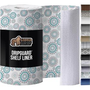 GORILLA GRIP DripGuard Shelf Liner, Non Adhesive Drawer and Kitchen Cabinet Protector, Slip Resistant BPA Free Smooth Surface Plastic Liners for Cabinets, Bathrooms, Closets, 12×120 Inch, Gray(Spiral Gray Turquoise White)