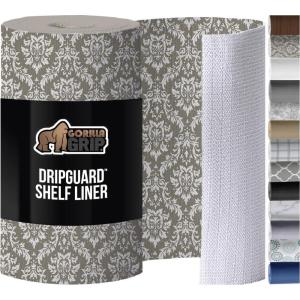 GORILLA GRIP DripGuard Shelf Liner, Non Adhesive Drawer and Kitchen Cabinet Protector, Slip Resistant BPA Free Smooth Surface Plastic Liners for Cabinets, Bathrooms, Closets, 12×120 Inch, White(Beige/Cream)