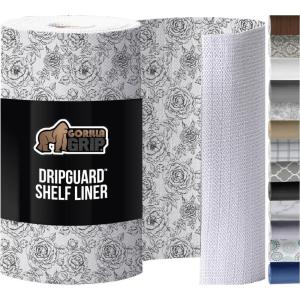 GORILLA GRIP DripGuard Shelf Liner, Non Adhesive Drawer and Kitchen Cabinet Protector, Slip Resistant BPA Free Smooth Surface Plastic Liners for Cabinets, Bathrooms, Closets, 12×120 Inch, White(Vintage Rose)