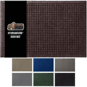 GORILLA GRIP Front Door Mat, Indoor Outdoor Ultra Absorbent HydroAbsorb Doormat, Absorbs Up to 1.7 Cups of Water, Stain and Fade Resistant, Rubber Backing Doormats, Captures Dirt, 29×17 Gray(Coffee)