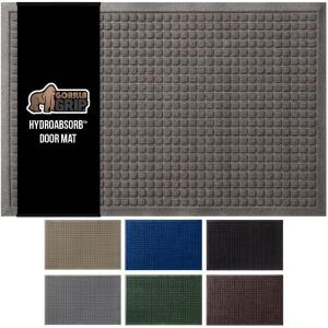 GORILLA GRIP Front Door Mat, Indoor Outdoor Ultra Absorbent HydroAbsorb Doormat, Absorbs Up to 1.7 Cups of Water, Stain and Fade Resistant, Rubber Backing Doormats, Captures Dirt, 29×17 Gray(Charcoal)