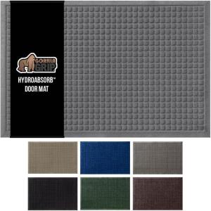 GORILLA GRIP Front Door Mat, Indoor Outdoor Ultra Absorbent HydroAbsorb Doormat, Absorbs Up to 1.7 Cups of Water, Stain and Fade Resistant, Rubber Backing Doormats, Captures Dirt, 29×17 Gray(Grey)