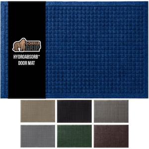 GORILLA GRIP Front Door Mat, Indoor Outdoor Ultra Absorbent HydroAbsorb Doormat, Absorbs Up to 1.7 Cups of Water, Stain and Fade Resistant, Rubber Backing Doormats, Captures Dirt, 29×17 Gray(Blue)