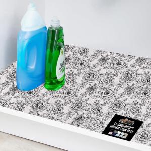 GORILLA GRIP LeakGuard Non-Adhesive Under Sink Mat for Kitchen Cabinet, Waterproof Quick Dry Shelf Liner, Durable Absorbent Felt Mats for Bathroom Sinks, Cabinets, Dresser, Easy to Trim 24×30 Charcoal(Floral: Gray)