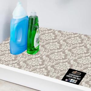 GORILLA GRIP LeakGuard Non-Adhesive Under Sink Mat for Kitchen Cabinet, Waterproof Quick Dry Shelf Liner, Durable Absorbent Felt Mats for Bathroom Sinks, Cabinets, Dresser, Easy to Trim 24×30 Charcoal(Damask: Taupe/Cream)