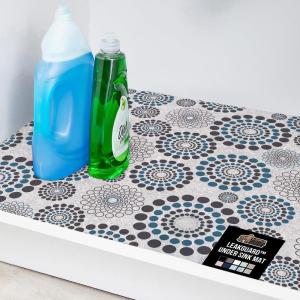 GORILLA GRIP LeakGuard Non-Adhesive Under Sink Mat for Kitchen Cabinet, Waterproof Quick Dry Shelf Liner, Durable Absorbent Felt Mats for Bathroom Sinks, Cabinets, Dresser, Easy to Trim 24×30 Charcoal(Spiral: Gray/White/Turquoise)