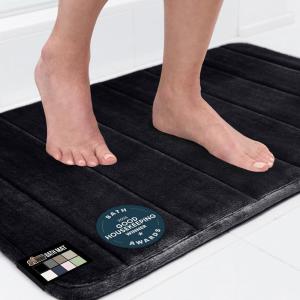 GORILLA GRIP Memory Foam Bath Mat, Soft Absorbent US Designed Bathroom Rug, Gripping Dots Machine Washable Bathmat, Cushioned Floor Mats, Shower Sink Rugs Room Décor Accessories, 24×17 Graphite Gray(Striped Black)