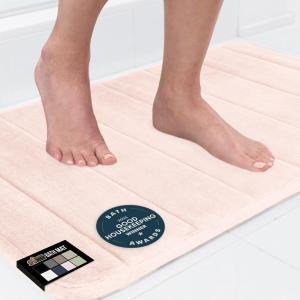 GORILLA GRIP Memory Foam Bath Mat, Soft Absorbent US Designed Bathroom Rug, Gripping Dots Machine Washable Bathmat, Cushioned Floor Mats, Shower Sink Rugs Room Décor Accessories, 24×17 Graphite Gray(Striped Pink)