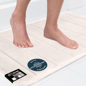GORILLA GRIP Memory Foam Bath Mat, Soft Absorbent US Designed Bathroom Rug, Gripping Dots Machine Washable Bathmat, Cushioned Floor Mats, Shower Sink Rugs Room Décor Accessories, 24×17 Graphite Gray(Striped Cream)
