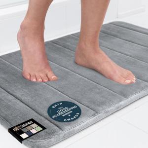 GORILLA GRIP Memory Foam Bath Mat, Soft Absorbent US Designed Bathroom Rug, Gripping Dots Machine Washable Bathmat, Cushioned Floor Mats, Shower Sink Rugs Room Décor Accessories, 24×17 Graphite Gray(Striped Graphite Gray)
