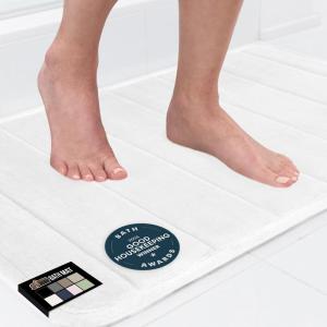 GORILLA GRIP Memory Foam Bath Mat, Soft Absorbent US Designed Bathroom Rug, Gripping Dots Machine Washable Bathmat, Cushioned Floor Mats, Shower Sink Rugs Room Décor Accessories, 24×17 Graphite Gray(Striped White)