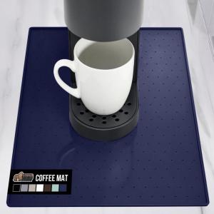 GORILLA GRIP Silicone Coffee Mat, Espresso Machine Bar Accessories, Keep Kitchen Counters Clean, Stays in Place, Waterproof and Heat Resistant Dish Drying Mats, Home Decor Essentials, 11.5×18.6, Black(Navy)