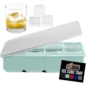 GORILLA GRIP Slow Melting Large Silicone Ice Cube Tray for Freezer, Easy to Push 8 Giant Square Cubes, Use for Cocktails, Iced Coffee, Water Bottle, Frozen Puree, Kitchen Bar Essentials, 1 Pack, Black(Mint)