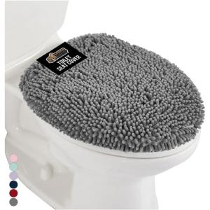 GORILLA GRIP Soft Chenille Bathroom Toilet Lid Cover, Machine Washable Seat Covers, 19.5×18.5, Stays in Place Rubber Backing, Fits Most Round, Elongated and Oblong Lids, Accessories Decor, Gray(Grey)