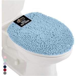 GORILLA GRIP Soft Chenille Bathroom Toilet Lid Cover, Machine Washable Seat Covers, 19.5×18.5, Stays in Place Rubber Backing, Fits Most Round, Elongated and Oblong Lids, Accessories Decor, Gray(Light Blue)