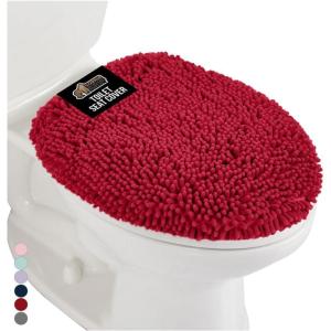GORILLA GRIP Soft Chenille Bathroom Toilet Lid Cover, Machine Washable Seat Covers, 19.5×18.5, Stays in Place Rubber Backing, Fits Most Round, Elongated and Oblong Lids, Accessories Decor, Gray(Red)