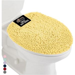 GORILLA GRIP Soft Chenille Bathroom Toilet Lid Cover, Machine Washable Seat Covers, 19.5×18.5, Stays in Place Rubber Backing, Fits Most Round, Elongated and Oblong Lids, Accessories Decor, Gray(Yellow)