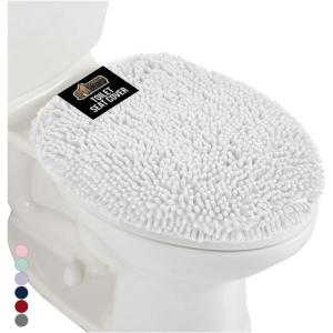 GORILLA GRIP Soft Chenille Bathroom Toilet Lid Cover, Machine Washable Seat Covers, 19.5×18.5, Stays in Place Rubber Backing, Fits Most Round, Elongated and Oblong Lids, Accessories Decor, Gray(White)