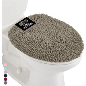 GORILLA GRIP Soft Chenille Bathroom Toilet Lid Cover, Machine Washable Seat Covers, 19.5×18.5, Stays in Place Rubber Backing, Fits Most Round, Elongated and Oblong Lids, Accessories Decor, Gray(Latte)