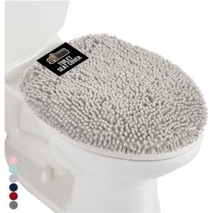 GORILLA GRIP Soft Chenille Bathroom Toilet Lid Cover, Machine Washable Seat Covers, 19.5×18.5, Stays in Place Rubber Backing, Fits Most Round, Elongated and Oblong Lids, Accessories Decor, Gray(Light Gray)