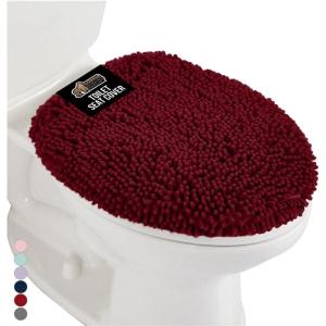 GORILLA GRIP Soft Chenille Bathroom Toilet Lid Cover, Machine Washable Seat Covers, 19.5×18.5, Stays in Place Rubber Backing, Fits Most Round, Elongated and Oblong Lids, Accessories Decor, Gray(Burgundy)