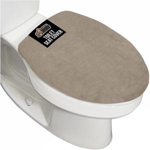GORILLA GRIP Soft Chenille Bathroom Toilet Lid Cover, Machine Washable Seat Covers, 19.5×18.5, Stays in Place Rubber Backing, Fits Most Round, Elongated and Oblong Lids, Accessories Decor, Gray(Taupe)
