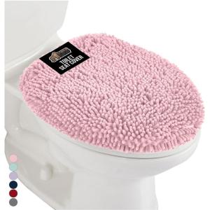 GORILLA GRIP Soft Chenille Bathroom Toilet Lid Cover, Machine Washable Seat Covers, 19.5×18.5, Stays in Place Rubber Backing, Fits Most Round, Elongated and Oblong Lids, Accessories Decor, Gray(Light Pink)