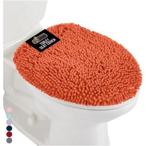 GORILLA GRIP Soft Chenille Bathroom Toilet Lid Cover, Machine Washable Seat Covers, 19.5×18.5, Stays in Place Rubber Backing, Fits Most Round, Elongated and Oblong Lids, Accessories Decor, Gray(Coral)
