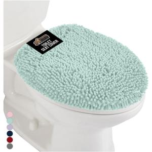 GORILLA GRIP Soft Chenille Bathroom Toilet Lid Cover, Machine Washable Seat Covers, 19.5×18.5, Stays in Place Rubber Backing, Fits Most Round, Elongated and Oblong Lids, Accessories Decor, Gray(Sea Blue)