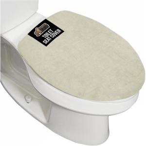 GORILLA GRIP Soft Chenille Bathroom Toilet Lid Cover, Machine Washable Seat Covers, 19.5×18.5, Stays in Place Rubber Backing, Fits Most Round, Elongated and Oblong Lids, Accessories Decor, Gray(Champagne)
