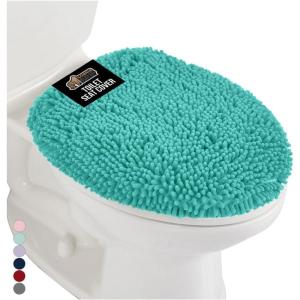 GORILLA GRIP Soft Chenille Bathroom Toilet Lid Cover, Machine Washable Seat Covers, 19.5×18.5, Stays in Place Rubber Backing, Fits Most Round, Elongated and Oblong Lids, Accessories Decor, Gray(Turquoise)
