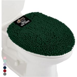 GORILLA GRIP Soft Chenille Bathroom Toilet Lid Cover, Machine Washable Seat Covers, 19.5×18.5, Stays in Place Rubber Backing, Fits Most Round, Elongated and Oblong Lids, Accessories Decor, Gray(Hunter Green)