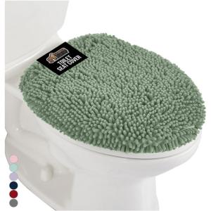 GORILLA GRIP Soft Chenille Bathroom Toilet Lid Cover, Machine Washable Seat Covers, 19.5×18.5, Stays in Place Rubber Backing, Fits Most Round, Elongated and Oblong Lids, Accessories Decor, Gray(Sage)