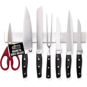 GORILLA GRIP Stainless Steel Magnetic Knife Holder for Wall, 16 in, Magnet Bar for Knives, Tools, Supplies, Heavy Duty Metal Strip Holds Up to 6 lb, Kitchen Organizer, Non-Adhesive, Drilling Required(Silver)