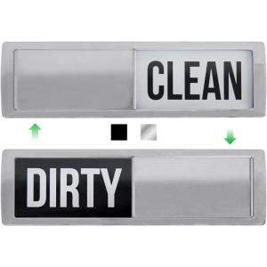 GORILLA GRIP Strong Dishwasher Magnet Clean Dirty Sign, Large Letters for Easy Read, Optional Adhesive Sticker for Non-Magnet Surfaces, Non-Scratch Sliding Dish Washer Magnets, Kitchen Decor, Black(Silver)