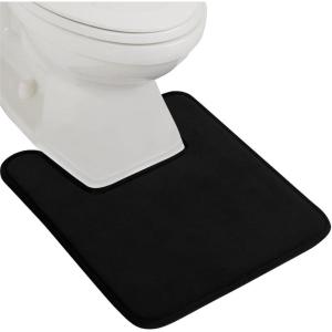 GORILLA GRIP Thick Memory Foam Toilet Rug for Bathroom, Square Shaped Washable, Soft Absorbent Velvet Topside Floor Mats, Machine Wash, Cushioned Luxury Rugs for Bath Room, 22.5×19.5, Graphite Gray(Black)