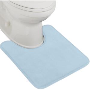 GORILLA GRIP Thick Memory Foam Toilet Rug for Bathroom, Square Shaped Washable, Soft Absorbent Velvet Topside Floor Mats, Machine Wash, Cushioned Luxury Rugs for Bath Room, 22.5×19.5, Graphite Gray(Light Blue)
