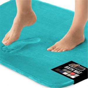 GORILLA GRIP Thick Memory Foam Toilet Rug for Bathroom, Square Shaped Washable, Soft Absorbent Velvet Topside Floor Mats, Machine Wash, Cushioned Luxury Rugs for Bath Room, 22.5×19.5, Graphite Gray(Turquoise)