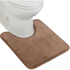 GORILLA GRIP Thick Memory Foam Toilet Rug for Bathroom, Square Shaped Washable, Soft Absorbent Velvet Topside Floor Mats, Machine Wash, Cushioned Luxury Rugs for Bath Room, 22.5×19.5, Graphite Gray(Taupe)